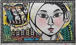 儀間比呂志 木版画『市場へ』