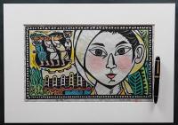 儀間比呂志 木版画『市場へ』