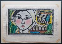 儀間比呂志 木版画『市場へ』