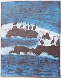 小野忠重 シンシナティ美術館所蔵作 木版画『うみとり』 限定30部