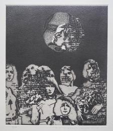 中林忠良 銅版画(雲母刷り)『無月夜のO氏一家』 限定50部