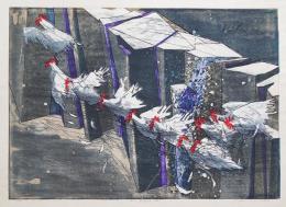 河内成幸 木版画(凸凹摺り)『The Flying Ⅲ (翔べ)』 限定84部