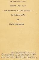 【英語洋書】 抄録「人間のための鏡」：人類学と現代生活との関係 『(An abstract from) Mirror for man : the relation of anthropology to modern life』