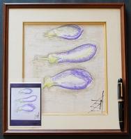 須田剋太 肉筆画 グワッシュ F3号『茄子三つ』
