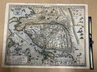 原版アジア地図 一枚 中国日本有　西文最古中国地図 1584-1585年 オルテリウス 『世界の劇場』から ラテン語初版か 万里の長城ほか収入 古額付
