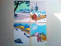 京都美観　絵葉書　伊藤仁三郎　画　　8枚(10枚組揃いの内2枚欠け)