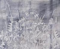 歴史資料／忠臣蔵／赤穂浪士／義士肖像画／大石内蔵助他47名？／石碑？／墨刷／原拓？／123x56cm／１枚／軸装品