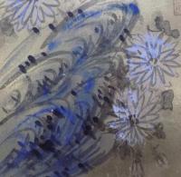 津田青楓　肉筆色紙　菊水図