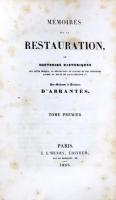 Mémoires sur la Restauration, ou souvenirs historiques sur cette Époque, la Révolution de 1830, et les premières années du règne de Louis-Philippe.　アブランテス公爵夫人回想録　王政復古期の思い出