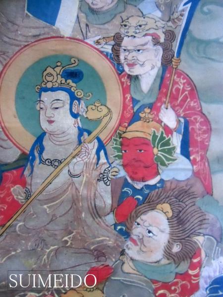 釈迦三尊十六善神圖 木版彩色 （掛軸） / 古本、中古本、古書籍