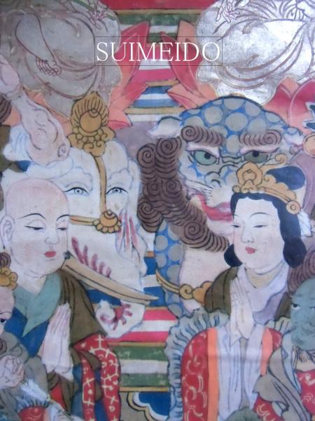 釈迦三尊十六善神圖 木版彩色 （掛軸） / 古本、中古本、古書籍