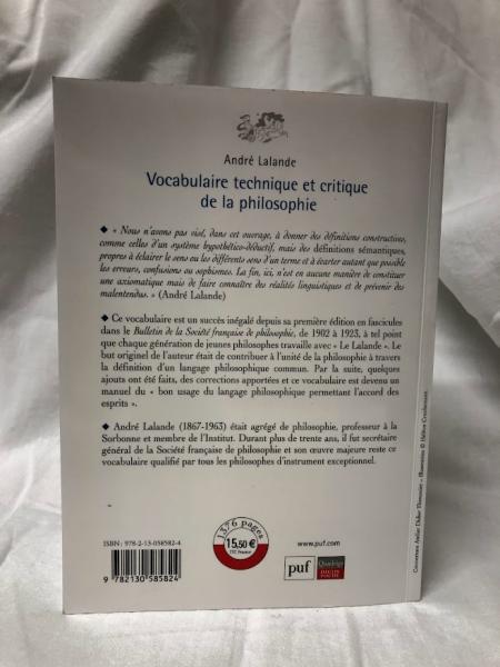 哲学洋書】Vocabulaire technique et critique de la philosophie