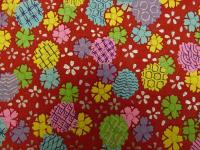 2  ６　千代紙　１２　花文様　赤　版元不明　木版彩色刷約４０×２７㎝　木版画　図版