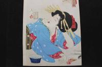 5　5　真作　風俗三十二相　しだらなさそう　寛政年間京都芸子風俗　月岡芳年画　木版彩色刷　約38×26㎝