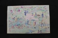 5　5　千代紙　庭園の図(仮題)　木版彩色刷　約26×39.5㎝