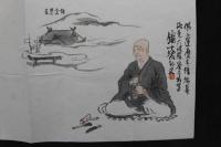 5　5　木版包紙　運慶の像と鎌倉の風景　富岡鉄斎画　熊谷鳩居堂