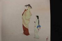 5 3　木版包紙　木島神社と美人(仮題)　上村松園画　鳩居堂　木版画　引札