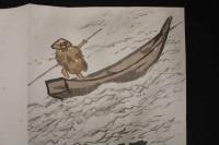 5 3　木版包紙　川下り(仮題)　橋本関雪画　熊谷鳩居堂　戦前　木版画　引札