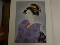 ６　2  和田和歌美人木版画　初雪　春愁　木版彩色刷　２葉揃　帙入