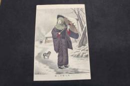 5　2  美人雪中之図　石版色刷
