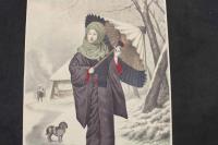 5　2  美人雪中之図　石版色刷