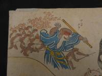 ６　5　真作　玉園画　画本西遊記　百鬼夜行図　３枚続の内左２枚　木版彩色刷約36×49㎝