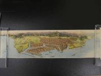 １　新興の四日市　　昭和11年　鳥瞰図　新興四日市　両面印刷　約15×53cm