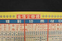 5３　戦前　ポスター　煙草定価表　北海道樺太煙草元売捌人組合選定　約25×53㎝　刷物　古文書