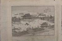 5３　京都　本願寺　仏光寺　名所絵　銅版画　台紙貼付　1枚約15×24㎝　計4枚　戦前　古文書