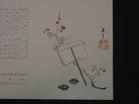 8　狂歌・俳諧刷物　絵師不明　梅にシジミ　木版彩色刷　約20×55.5cm　袋・短冊付　1セット　