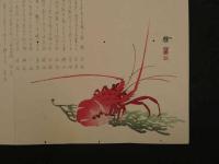 8　8　狂歌・俳諧刷物　絵師不明　イセエビ　木版彩色刷　約19.5×25cm　