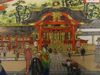 ３　８　京都名所　伝記汽車進行之図　伏見稲荷神社景　石版色刷　約19×26cm　