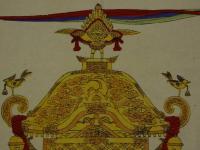 ４　5　引札　引き札　宮殿寺院　錺金物調製所　大阪東区安土町　鈴木源右衛門　木版彩色刷　約32.5x50cm