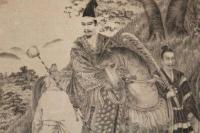 ４　5　源義家　於名古会関　詠歌之図　石版刷　約29.5ｘ40.5㎝