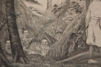 ４　5　源義家　於名古会関　詠歌之図　石版刷　約29.5ｘ40.5㎝