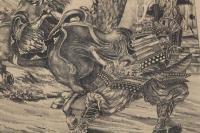 ４　5　秀吉汗馬二鞭打テ四天王ヲ避ケ　石版刷　約31x40.5㎝