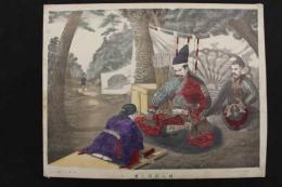 ４　5　楠公訣別之図　石版色刷　約29.5ｘ38㎝