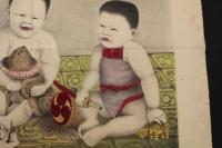 ４　5　三童喜怒哀之図　石版色刷　34.5ｘ45.5㎝