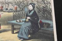 ４　5　梅見之図　明治婦人風俗画　石版色刷　約24.5ｘ44.5㎝