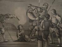 ６　5　秀吉幼時矢矧橋於蜂須賀逢図　石版　約36.5×49㎝　