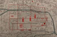 5　5　御本山御遠忌記念京都明細地図　京都松原御幸町角　大丸呉服屋　昭和初期　両面印刷　約27×38.5㎝