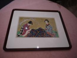 木版画　新額装　マット内１９．５×３０cm　額寸３７×４４×３cm