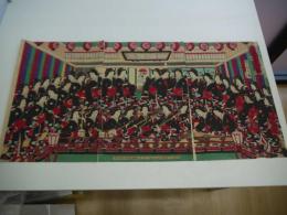 新冨座古市踊の図　彩色木版刷り　３５．５×２４．５cm(１枚のサイズ)　３枚続き