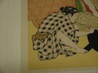 大判　木版画　針仕事　３枚続き　１枚　約４１×２８cm