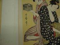 大判　木版画　針仕事　３枚続き　１枚　約４１×２８cm