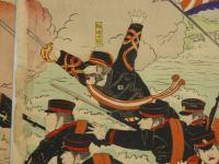 松崎陸軍大尉安城川ノ激戦ニ勲功ヲ顕ハス之図　彩色木版刷　3枚続