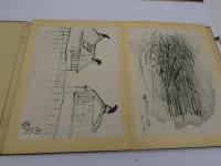 子規居士十五週忌記念画帖　　印刷画１０面と子規自筆句１枚　(俳人肉筆句画６面欠)　