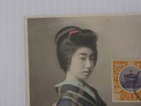 美人　手彩色　絵葉書　大礼紀念切手貼付　３枚一括　