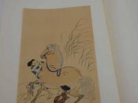 本朝名画鑑　勇駒　彩色木版刷　一枚