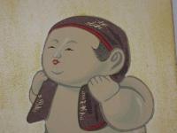 版画　色紙　御所人形　裏に毛筆サイン　落款　１枚